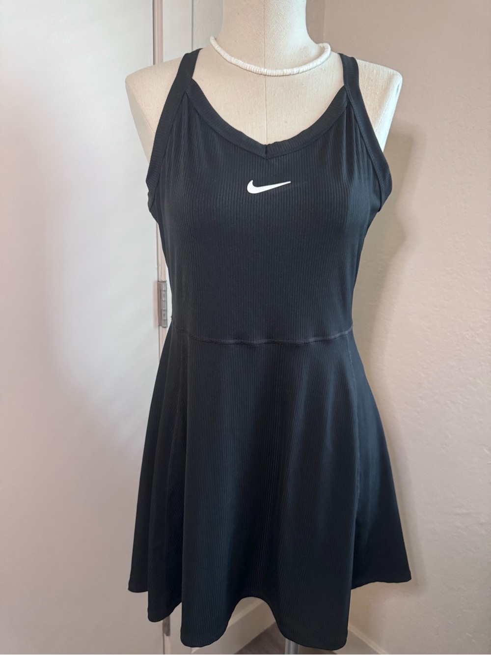 Nike Black Ribbed Racerback Mini Tennis Dress with White Swoosh